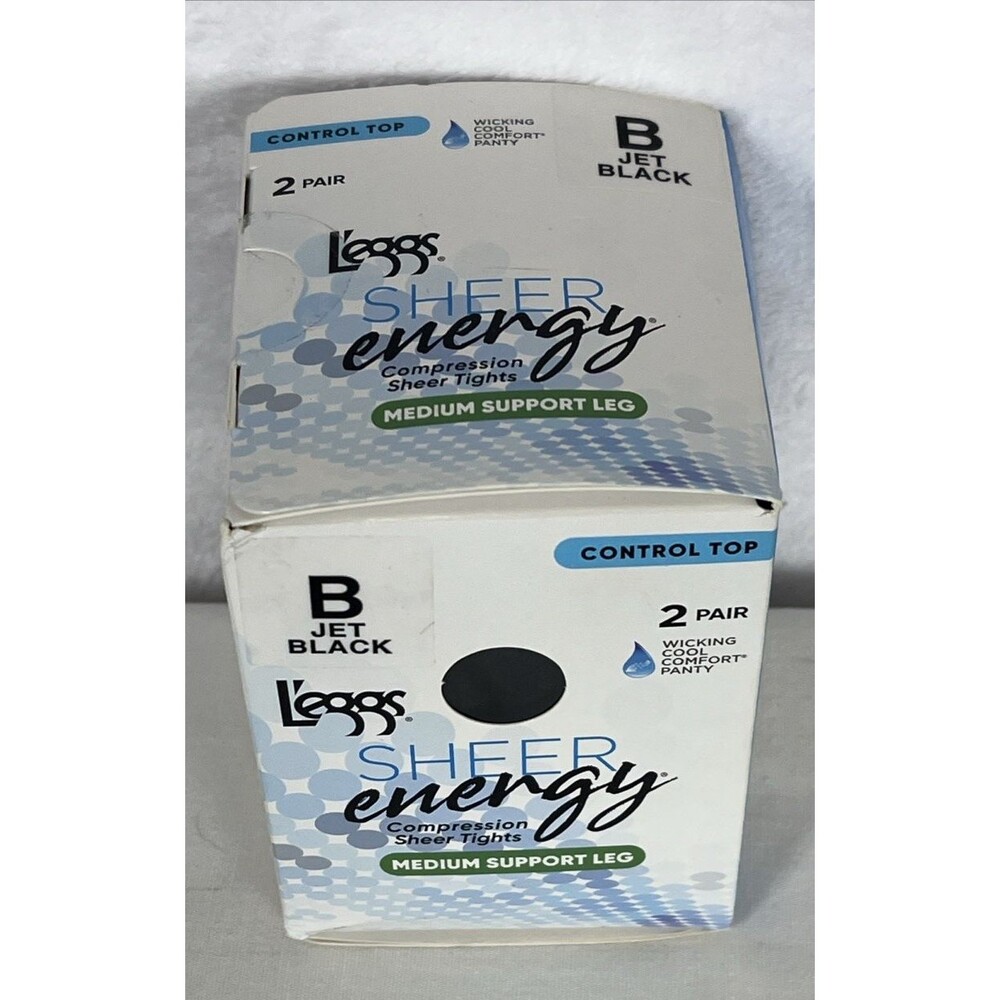 L'eggs Sheer Energy Tights Control Top Medium Support Leg Size B 2pr Black NEW